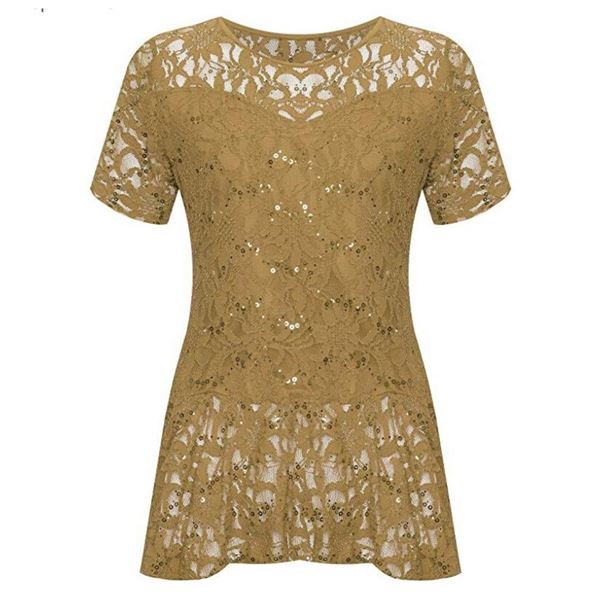 Picture of GOLD LACE SEQUINS PEPLUM STRETCH TOP